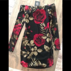 Guess. Black with red flowers strapless dress. Size XS.